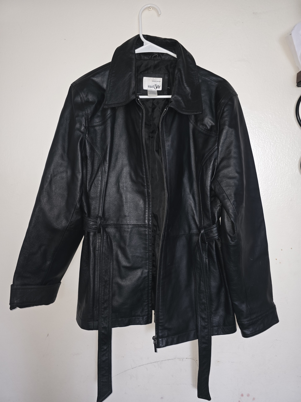 east 5th Black Faux Leather Belted Jacket